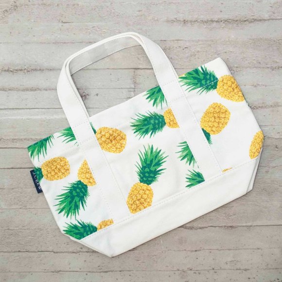 NWT J. Crew Canvas Pineapple  Mini Tote in White Summer Green - Picture 2 of 3